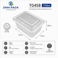 Boîte de préparation de repas carrée en PP de qualité alimentaire, écologique, 1750 ml, compatible micro-ondes et congélateur, avec couvercle verrouillable, impression UV personnalisée, pour sushi et pizza