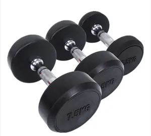 High quality black round rubber dumbbell gym dumbbell china fitness part