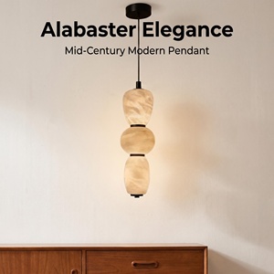 Luminaire suspendu 3 niveaux <span class=keywords><strong>en</strong></span> marbre onyx naturel, style Mid-Century, avec finition <span class=keywords><strong>cuivre</strong></span> doré, pour salon, éclairage d'ambiance - Product Image 1