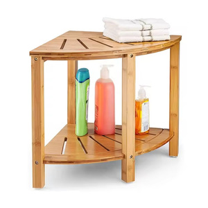 Bamboo <b>Bathroom</b> <b>Stool</b> Double Layer Storage Chair With Rack Minimalist Design For Shower And Toilet Use - Product Image 2