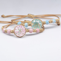 Bracelet à breloques en fleurs séchées vintage, souvenir, dentelle, vraies fleurs, style forêt, cadeau unisexe, fait main, motif
