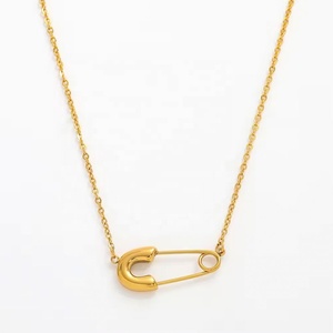 Collier pendentif épingle de sûreté plaqué or 18 carats en acier inoxydable, bijoux personnalisés, vente en gros - Product Image 1