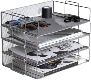Office Metal Mesh 4 Tier Stackable Desktop Document Letter Tray Organizer - Product Image 3