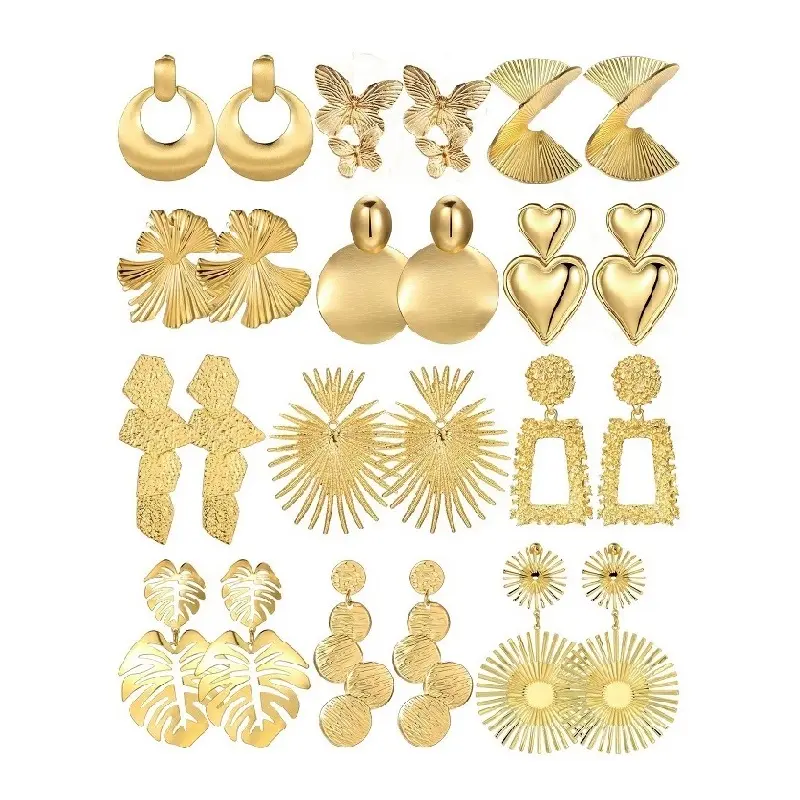 Mode Gold Schmetterling Herz übergroße Stecker-Ohrringe Damen Vintage Punk unregelmäßig Blume Blatt Tropfen-Ohrring Schmuck als Geschenke