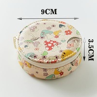 Mini trousse à pilules portable multifonctionnelle en cuir rond avec fermeture éclair, motif dessin animé mignon