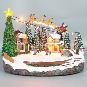En gros saisonnier vacances décor renne traîneau scène Led illuminé Musical maisons de village de Noël avec 8 chansons de Noël - Product Image 2