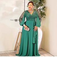 Robe de soirée élégante et amincissante pour femme grande taille, en mousseline de soie, avec patchwork de sequins, longue, à manches longues, col en V et taille haute
