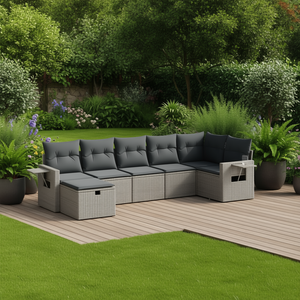 Ensemble de canapés de jardin modulaires en rotin gris avec rangement, mobilier d'extérieur 6 places, design contemporain, structure en acier - Product Image 2