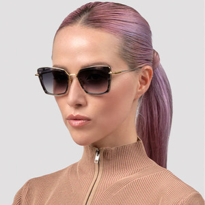 Nouvelles lunettes de soleil œil de chat pour femmes, protection UV400, monture carrée, verres dégradés bleu or, monture noire, matériau PC, style tendance - Product Image 1