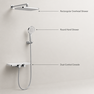 Ensemble de douche mural moderne en laiton avec barre coulissante à double poignée, jets pluie et <span class=keywords><strong>massage</strong></span>, étagère de rangement et cartouche céramique - Product Image 2