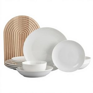 Service de table en céramique de 16 pièces, vente en gros d'usine, ensemble de vaisselle classique blanc, assiette et bol, tasse, kit, passe au lave-vaisselle, résistant aux rayures et à la décoloration - Product Image 1