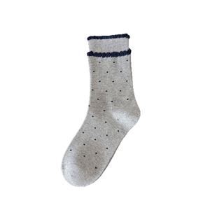 Chaussettes mi-longues rétro <span class=keywords><strong>bleu</strong></span> <span class=keywords><strong>marine</strong></span> Fairisland, style nouveau, pour femmes, automne et hiver, avec un joli nœud, bouton et dentelle blanche - Product Image 5