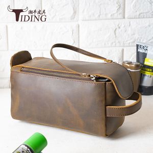Neceser de Cuero Genuino para Hombre Tiding, Rectangular, con Asa Suave, Estilo Retro, Impermeable, para Cosméticos - Product Image 1