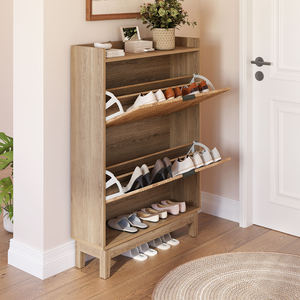 Meuble à chaussures étroit moderne facile à assembler avec 2 tiroirs rabattables, rangement dissimulé et étagère ouverte, 31,5 po de large, pour entrée - Product Image 2