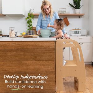 Torre de aprendizaje de madera Youlin para niños pequeños con pasamanos, taburete elevador para uso en cocina y baño - Product Image 1