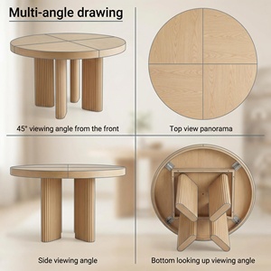 Table à manger moderne du milieu du siècle, 6 places, table ronde cannelée de 47 pouces avec bord épaissi et base sur pied robuste pour la cuisine - Product Image 3