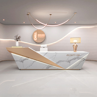 Bureau de réception vert à hauteur réglable pour salon de beauté Bureau de réception à led blanc et or pour deux ordinateurs
