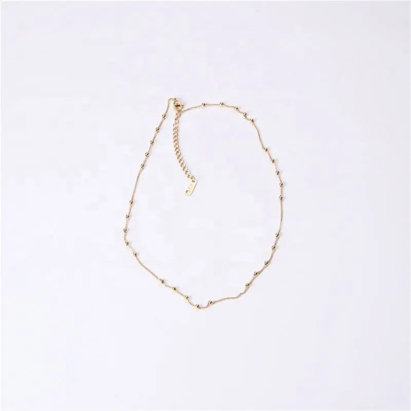 Permanent Jewelry 18k Gold Plated Flashing Beads Choker Necklace Stainless Steel Jewelry Wholesale