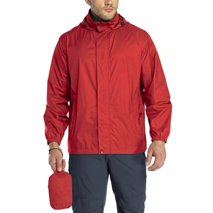Men's Red Waterproof Hooded <b>Jacket</b> With Zipper Closure And <b>Packable</b> Design Casual Spring Wear - Product Image 1