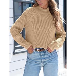 Pull à col montant en tricot vintage uni personnalisé 2026, anti-rides, à manches longues pour femmes - Product Image 3