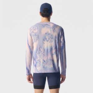 Футболка с длинным рукавом из мериносовой шерсти и тенсела для активного отдыха, антибактериальная, для марафона и трейлраннинга, фиолетово-зеленая - Product Image 5