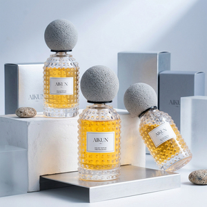 Aikun Cross Border Seller 50ml Long Lasting Custom Any Scent Square Glass Bottle Gray Fabric Cap Blue Gift <b>Box</b> Perfume Set - Product Image 1