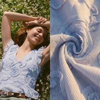 Ruban brodé à rayures bleues et blanches, tissu doux 100% coton, ruban à fleurs 3D, textile pour femmes et filles, chemisier, robe