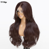 Swiss Lace 13x6 Futura Cheveux Synthétiques Lace Front Perruque Longue 33 # Brun Corps Vague Résistant À La Chaleur Sans Colle Demi Main Attachée Perruque Femme