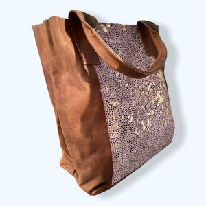 Personalized Women's Vintage Striped <b>Tote</b> <b>Bag</b> Genuine Leather Double Handle Full Grain Cowhide Pure Cotton Lining All Seasons - Product Image 4