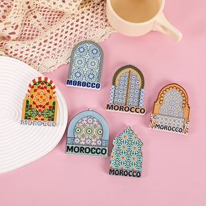 Aimant Souvenir Maroc - Carte Graphique Avec Attractions - Dimensions 6,3 X 8,9 Cm - Aluminium Rigide, Pour Frigo Ou Collection