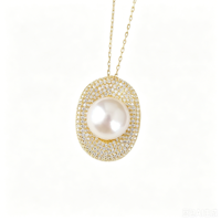 Nouveau pendentif en argent sterling S925 avec or K, perle d'eau douce naturelle Edison ronde de 11-12 mm, bijoux fins pour femmes, vente en gros