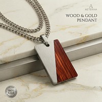 Collier pendentif en acier inoxydable 316L plaqué PVD or 18 carats avec incrustation de bois naturel - Bijou élégant et minimaliste pour usage quotidien, cadeau OEM