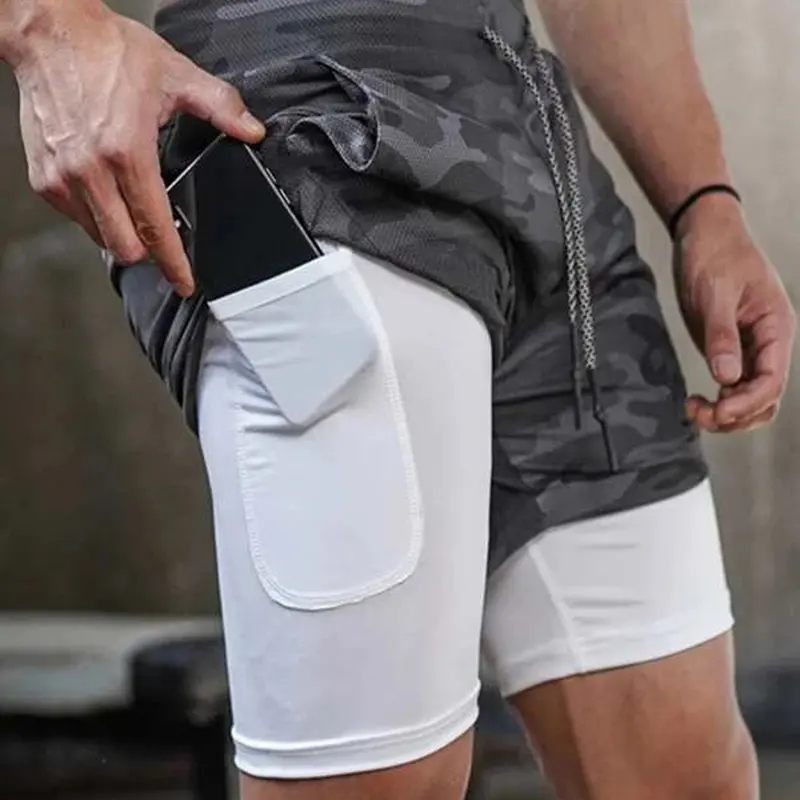 Pantalones cortos de entrenamiento 2 en 1 para hombre, Shorts deportivos de doble capa con bolsillos para correr y Fitness