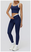 Ensemble de yoga 2 pièces respirant, color-block, effet seconde peau, côtelé, taille haute, pour activités de plein air, décontracté et polyvalent, en Spandex/Nylon