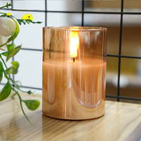 Bougie sans flamme à LED chaude en verre doré sur le thème de Noël (commandée à distance) (ensemble d'éclairage chaleureux et confortable)