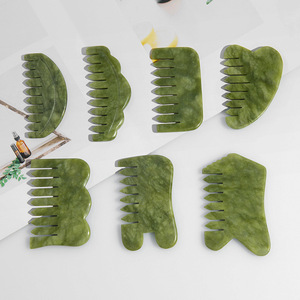 Kindfull Großhandel Xiuyan Jade Kamm Natürlicher Gua Sha Kopfmassage-Kamm Kopf-<span class=keywords><strong>Meridian</strong></span> Gesichts-Schabewerkzeug zur Entspannung - Product Image 1