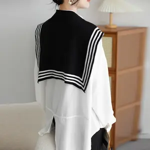 Knitted Black And White Shawl With Small Fragrance And Double-sided Contrasting Color Shawl