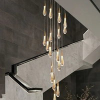 Lustre haut plafond en forme d'ampoule d'escalier moderne simple Villa Salon Long Drop Lustre en cristal Suspension