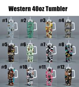 Tasses isothermes en acier inoxydable 40 oz, 9 couleurs, style western, avec imprimé cactus chic du Far West, avec poignée, pour le voyage - Product Image 5