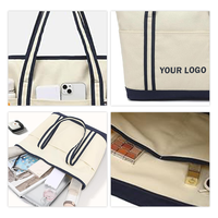 Sac fourre-tout en toile personnalisé OEM ODM avec logo de marque, sac de plage recyclé, sac cadeau en toile avec poche, fermeture éclair et boucle magnétique pour femme