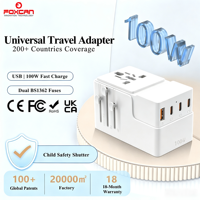 Adaptateur de voyage tout-en-un Foxcan certifié CE 100W, convertisseur de prise multi-ports pour tablette, adaptateur de voyage d'affaires à l'étranger