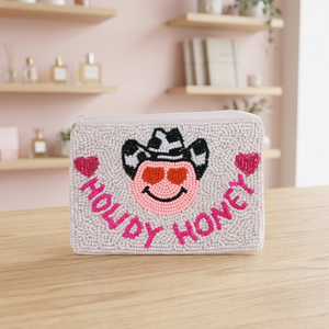 Pochette zippée artisanale perlée, motif dessin animé cowboy/cowgirl, sac portefeuille carré en feutre non tissé brodé, usage quotidien pour cadeau ou fête - Product Image 1