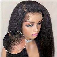 Perruque Kinky Lisse 100% Cheveux Humains Vierges pour Femmes, HD Lace Front Sans Colle, Ligne de Cheveux Naturelle, Densité Complète, Vente en Gros