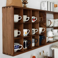 Étagère murale flottante rectangulaire en bois massif pour l'affichage de tasses à café, de thé, d'huiles essentielles, étagère murale géométrique