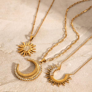 Aretas, collar de acero inoxidable de 18 quilates a la moda para mujer, colgante de sol y luna chapado en oro, joyería de moda sin deslustre de circón - Product Image 2