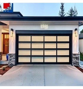 Porte de <span class=keywords><strong>garage</strong></span> sectionnelle moderne en verre trempé de qualité supérieure, cadre en aluminium isolé thermiquement, idéale pour les villas et les applications commerciales - Product Image 1