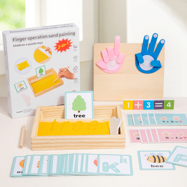 Kids Early Math Skills 2-In-1 Counting Game Finger Operation Sand Drawing Wooden Toy for Boys Girls Birthday Gifts