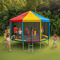 Trampolín Redondo para Niños con Marco Plegable, Construcción Segura de PVC, Toldo Multicolor para Uso en Exteriores