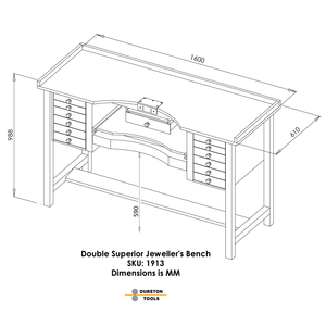 โต๊ะช่างอัญมณี Durston Double Superior รุ่น Goldsmith Bench ทำจากไม้เนื้อแข็ง 13 ลิ้นชัก พร้อมพื้นที่ทำงานแบบดึงออกได้ และแผ่นรองบัดกรี - Product Image 6