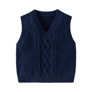 2024 Collection hiver nouveaux garçons col en v couleur unie Jacquard tricot gilet enfants <span class=keywords><strong>pull</strong></span> sans manches pour la livraison directe en gros - Product Image 5